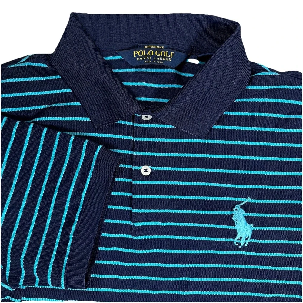 Polo Golf Ralph Lauren Big Pony Shirt Men's Sz Large Navy Striped Preppy‎ Casual